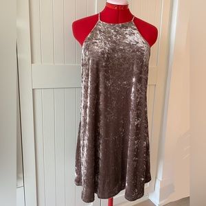 Design Lab Halter Dress, Crushed Velvet, A-line Style, Champagne Colour, (US S)